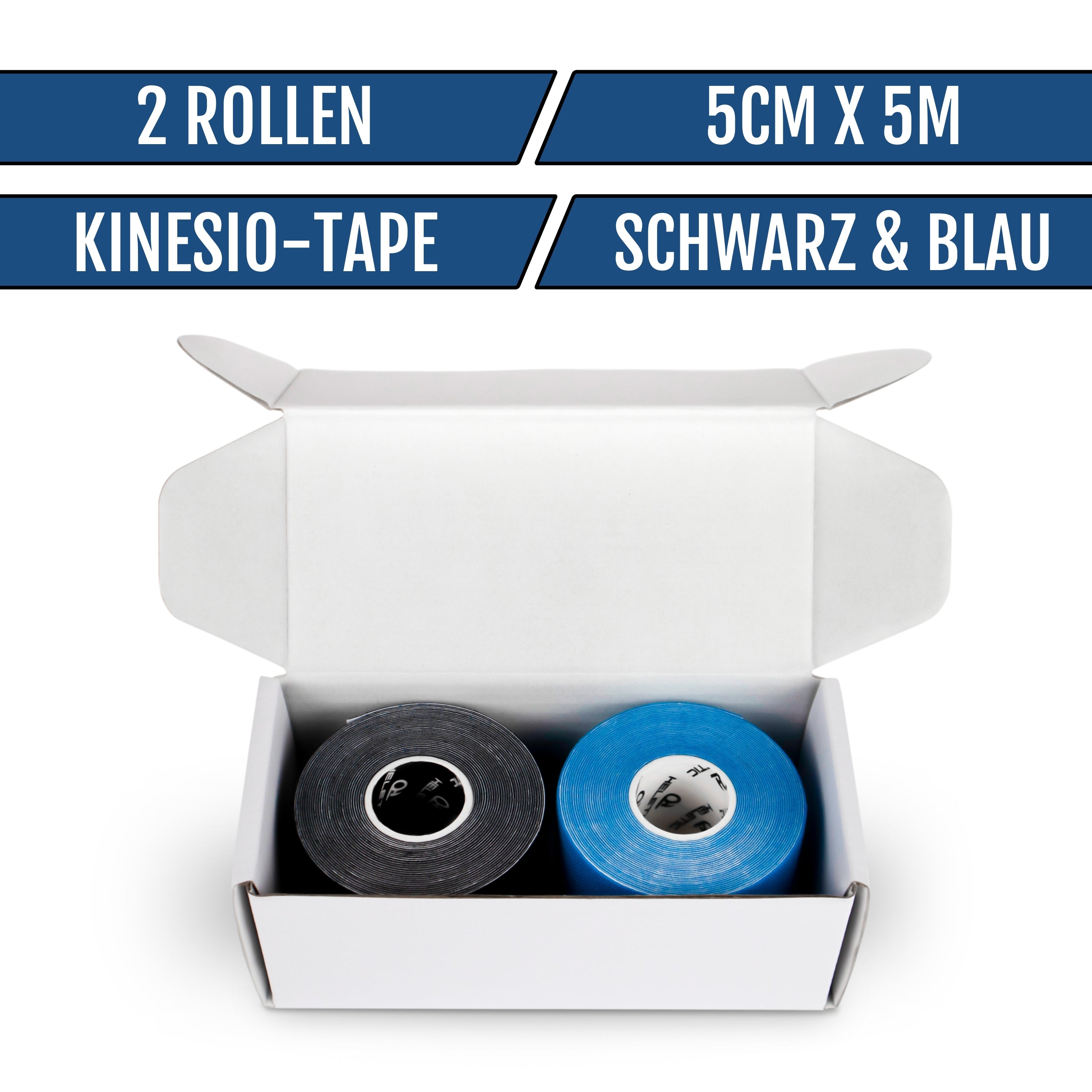 Cinta Kinesio - 2 rollos - 5 cm x 5 m - negro/azul